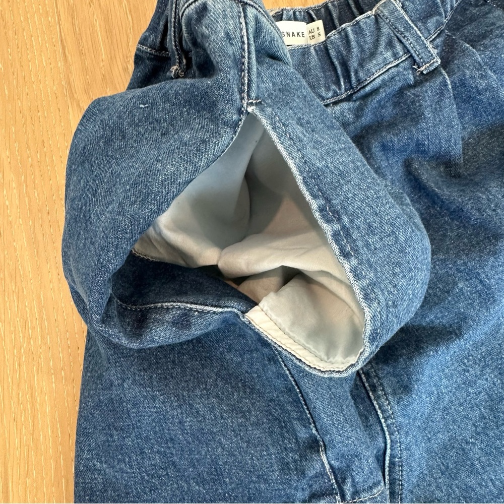 The Bronze Snake Delaney Denim Set Dark Blue Short Sleeve Jean Top Shorts Coord - Picture 11 of 14